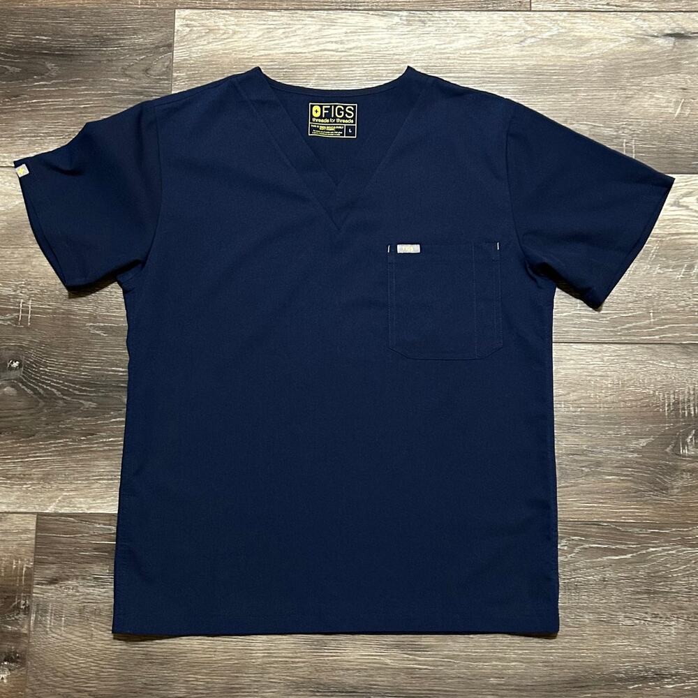 FIGS Navy Blue Scrub Top Men's Large V-Neck Medical Healthcare Uniform